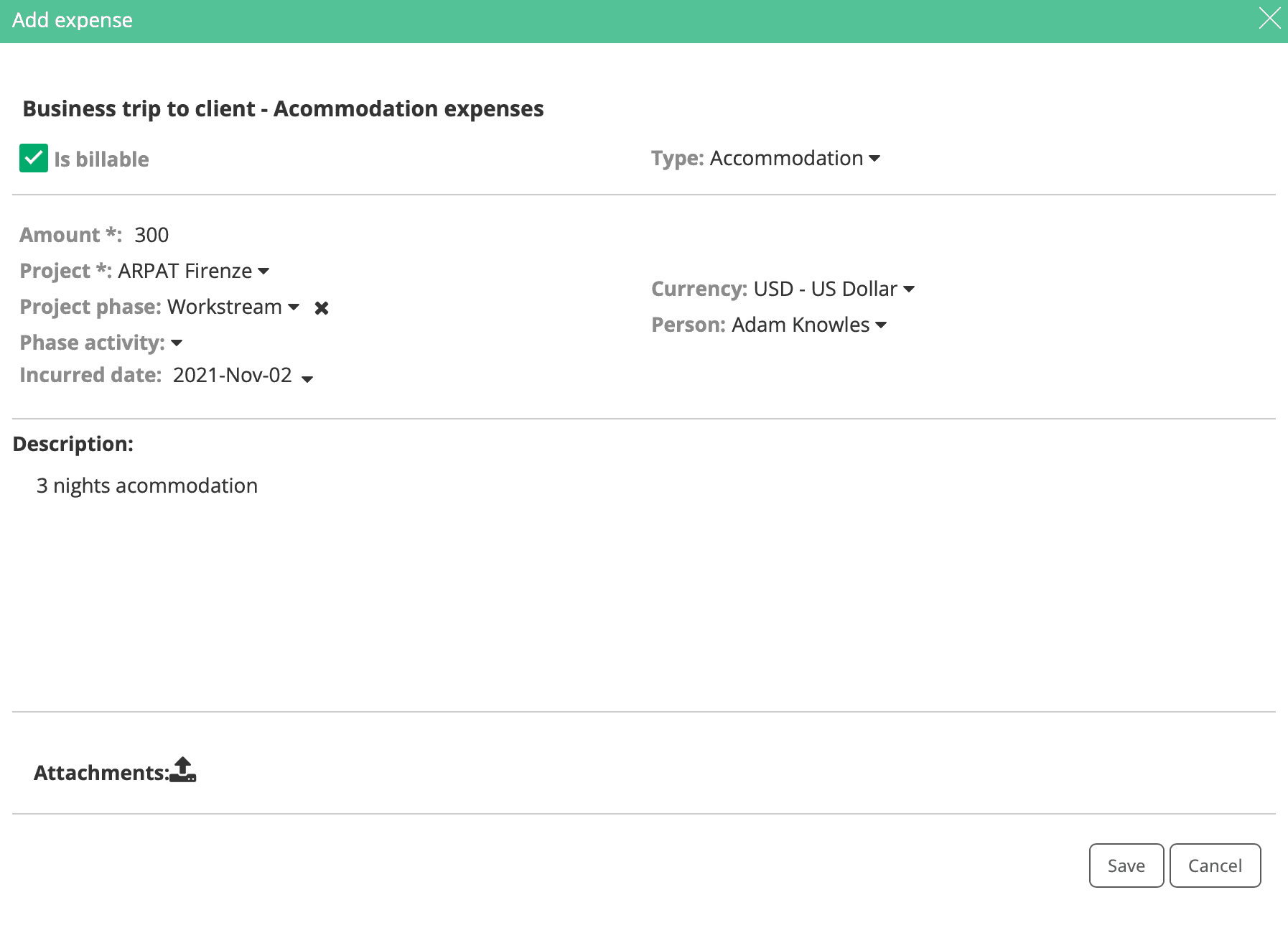 Dépenses liées au projet ajoutées à la facture du client.